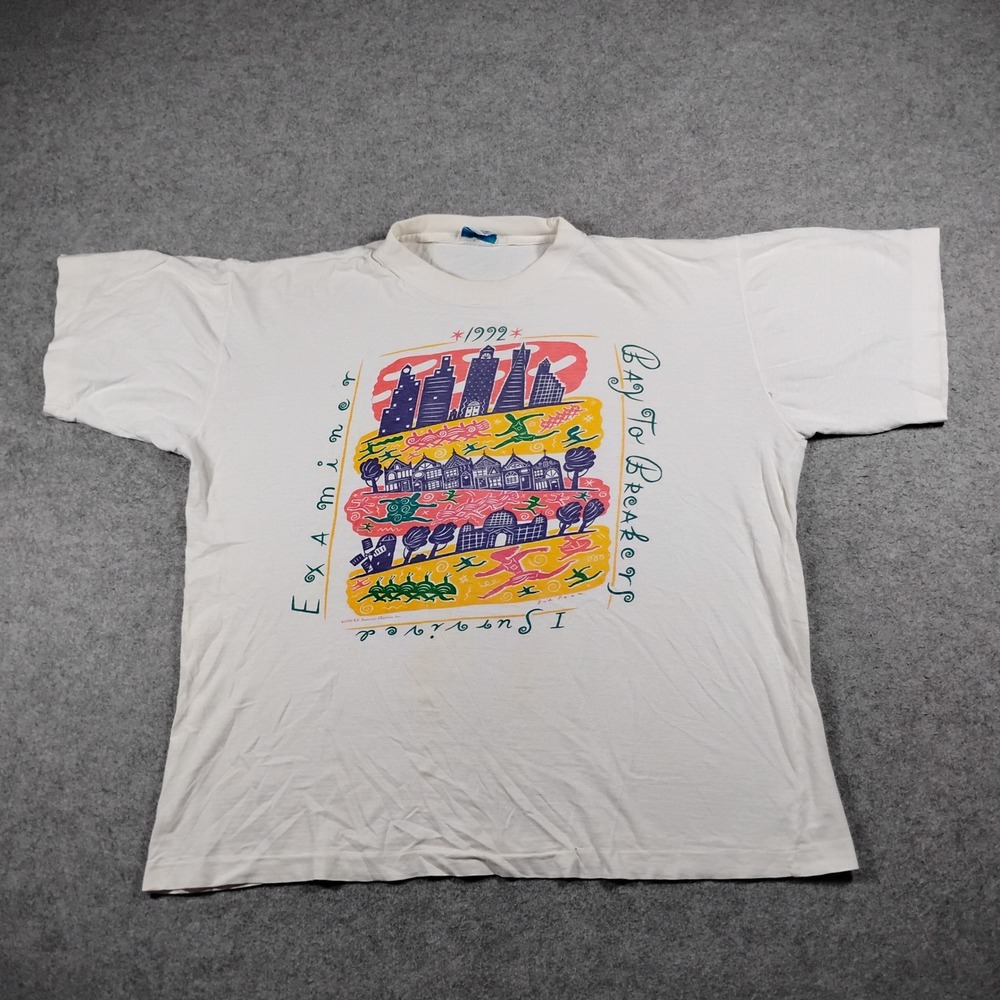 Vintage 1992 Examiner Bay to Breakers San Francisco Graphic T-Shirt White XL